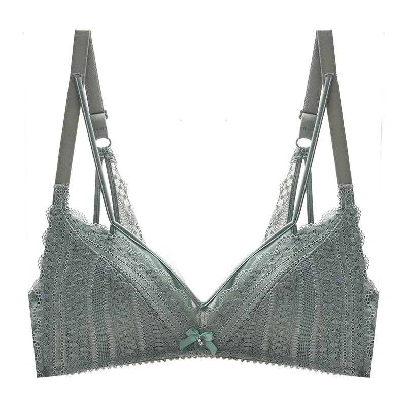 green bra Meizimei комплект с бюстгальтером, тонкое кружевное короткое сексуальное белье, цветочный бюстгальтер, бюстгальтер для молодых девушек, бюстгальтер для женщин, супер пуш-ап трусики, маленькая грудь - Цвет: green bra