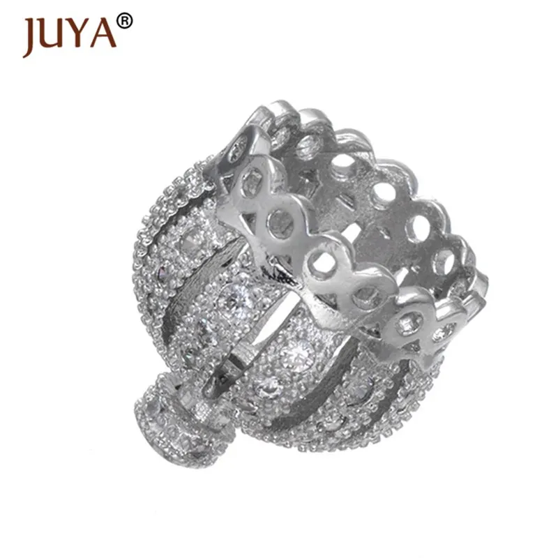 4pcs platinum color Поставки для ювелирных изделий 4 шт. микро проложить Циркон 13 мм Корона из бисера кисточкой колпачки DIY бусины кисточкой ожерелье серьги фурнитура - Цвет: 4pcs platinum color