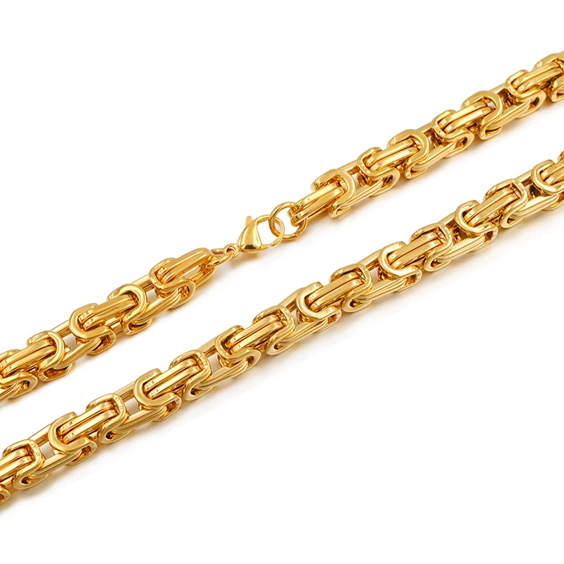 

CHIMDOU Byzantine Box Link Chain Necklace For Men Gold Color Vintage Stainless Steel 9MM/7MM Wide Necklaces Wholesale Jewelry