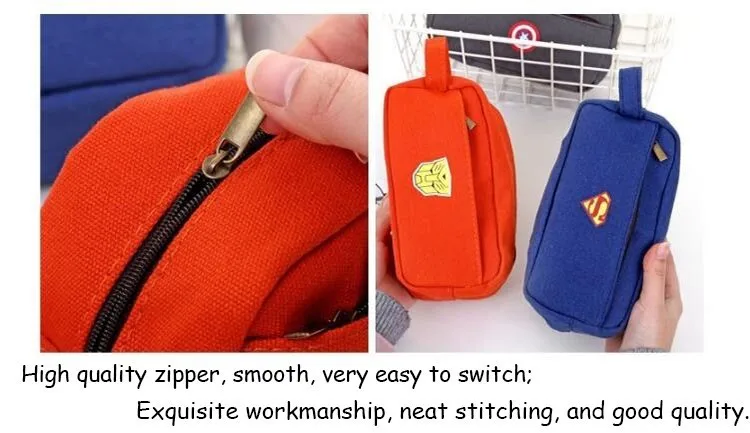 Cartoon Superhero Big Canvas Pencil Case For Boys Cute Large Pencil Box Pen Case School Supplies Stationery