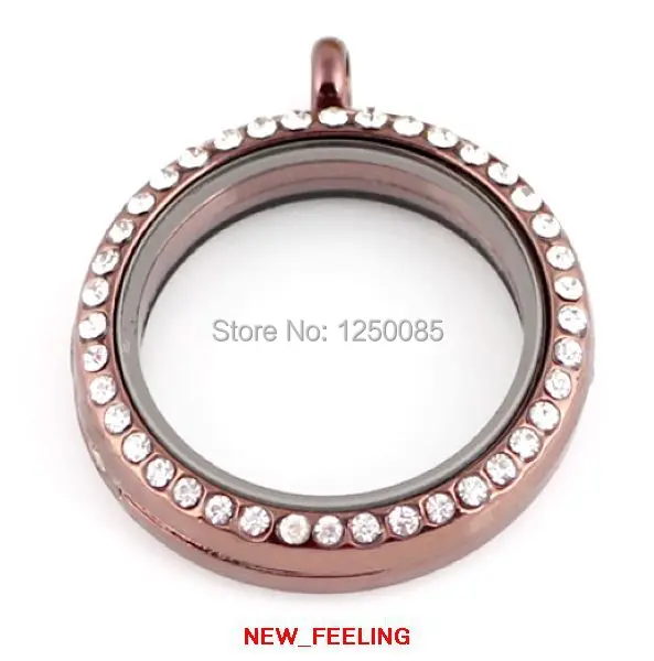 Круглый Магнитный стеклянный медальон с памятью коричневого цвета и стразами