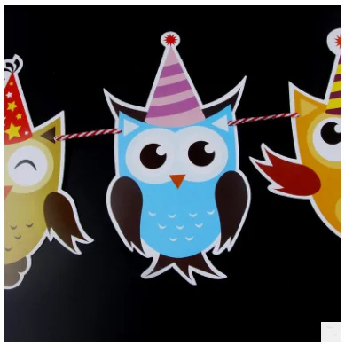 Мультфильм Сова Баннер Дети День рождения украшение пол раскрывает