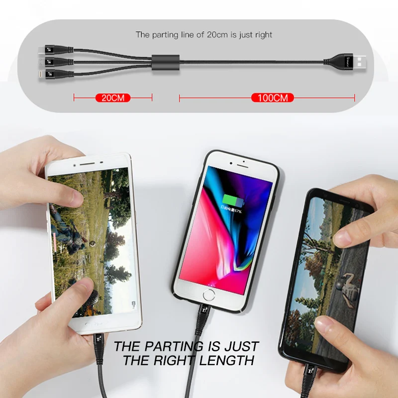 IPAKY 3 в 1 USB кабель 3A для Мобильный телефон Micro Type C зарядный iPhone XR XS Max X Huawei шнур