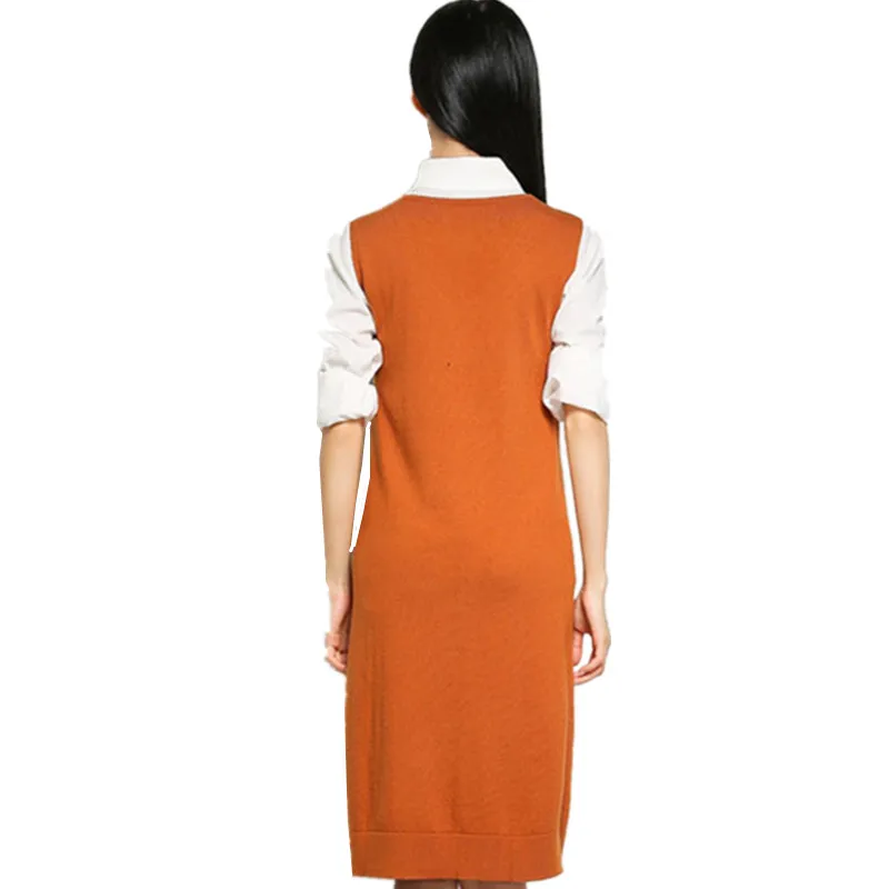 Женский Осенний кашемировый комбинированный жилет с v образным вырезом свитер