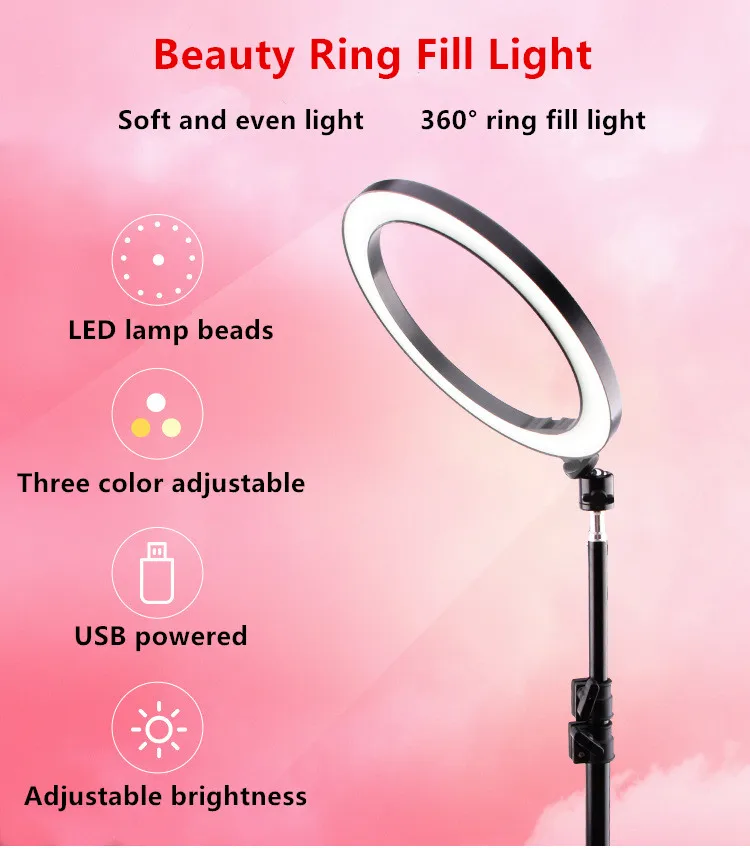 Светодиодные кольца 16/26 см 5600 K 64leds селфи кольцо лампы фотографическое освещение с штатив держатель телефона USB разъем Фотостудия