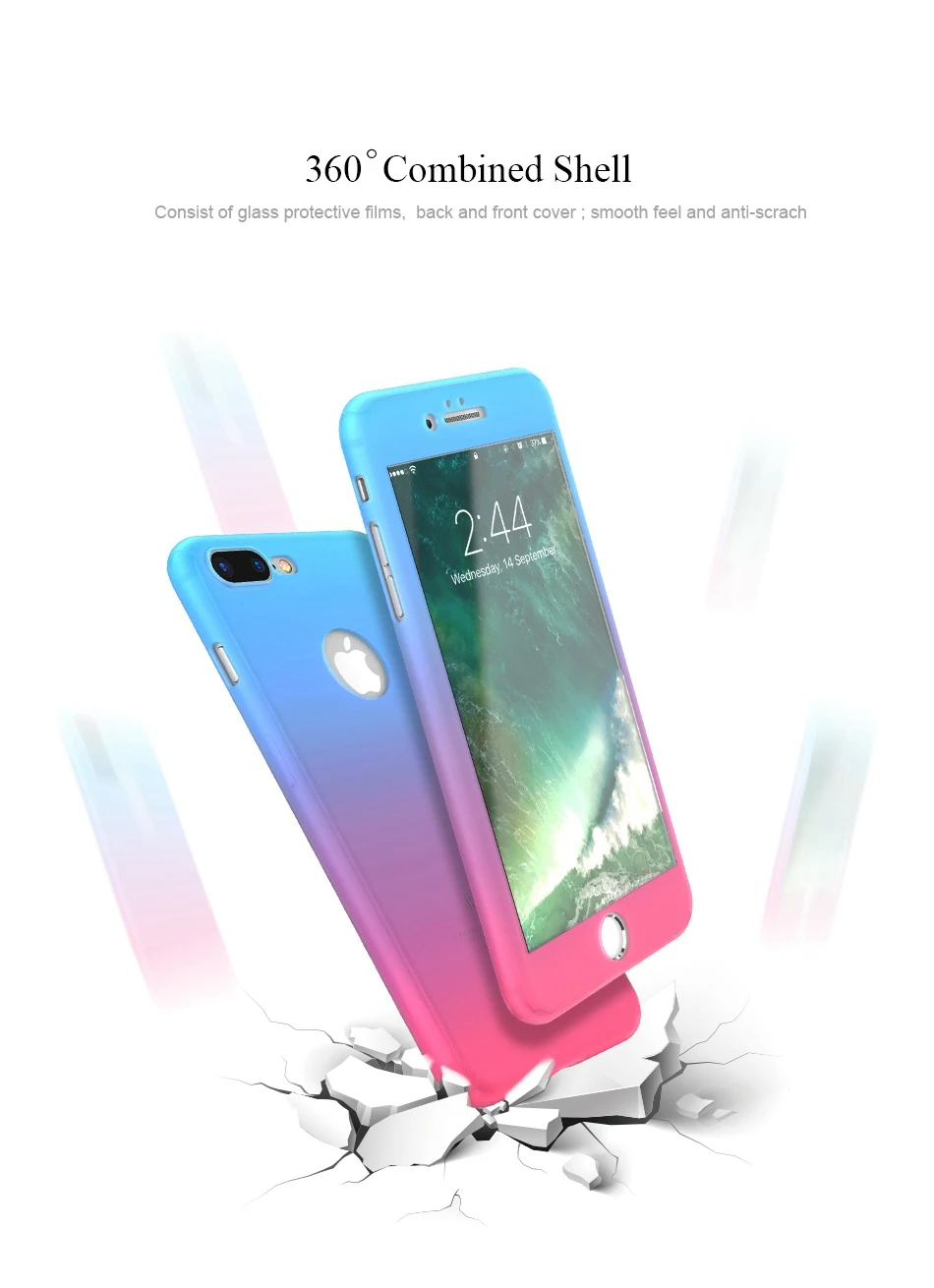 FLOVEME 360 градусов полное покрытие градиентный карамельный цвет чехол для iPhone 7 6s 6 Чехол девчачий чехол для iPhone 7 6s 6 Plus ракушки