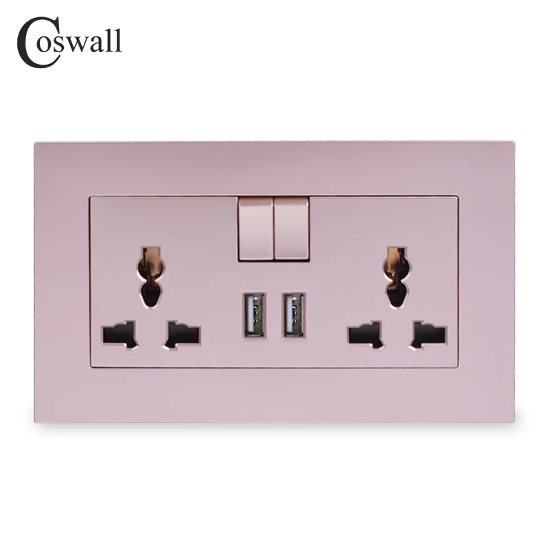 Универсальная переключаемая розетка COSWALL 13 А 2 USB порта для зарядки мобильного