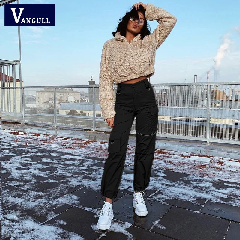 Vangull Новый Высокая талия женские брюки-карго уличная повседневное спортивные