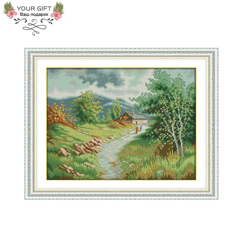 

Joy Sunday F950 14CT 11CT Counted and Stamped Home Decor Country Road Needlework Needlepoint Embroidery DIY Cross Stitch kits