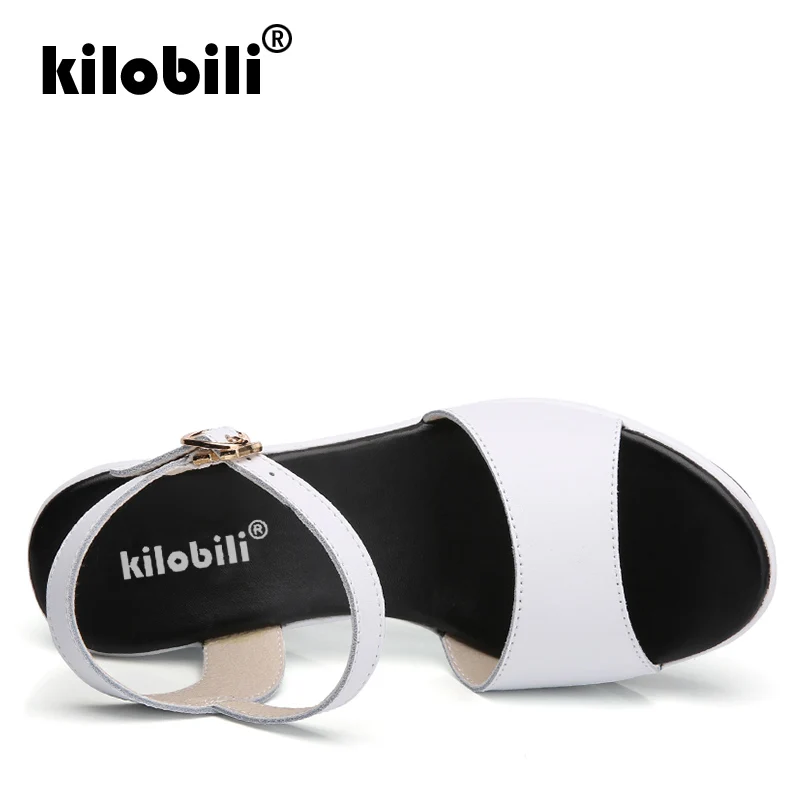 Kilobili/2018 г. летние женские сандалии на плоской подошве танкетке кожаные