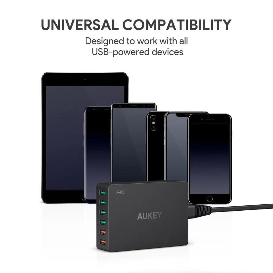 60 Вт USB Зарядное устройство aukey Quick Charge 3.0 6 Порты и разъёмы мобильный телефон в