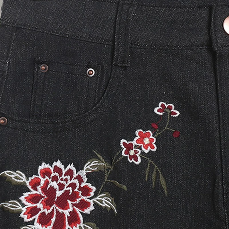 Женская джинсовая юбка с цветочной вышивкой и короткими карманами|denim skirt|skirt florala