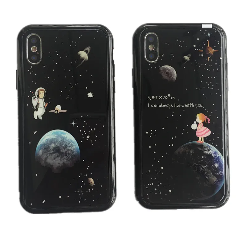 Для iPhone XS max Магнитные бампер и сзади спереди закаленное стекло Флим Для iPhone XR/7 8 плюс черный Вселенная звездное небо наклейки