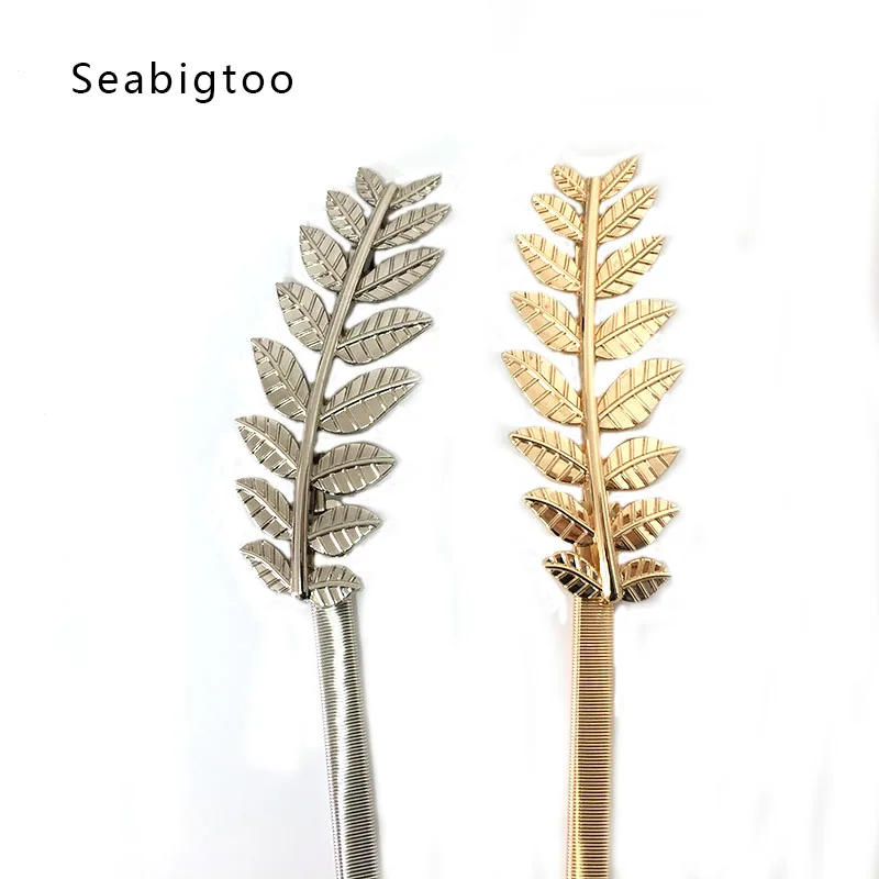 Seabigtoo металлические ремни с листьями для женщин, тонкие золотые и серебряные ремни для женщин, женские ремни с цепочкой, пояс, высокое качество, ремни с пряжкой