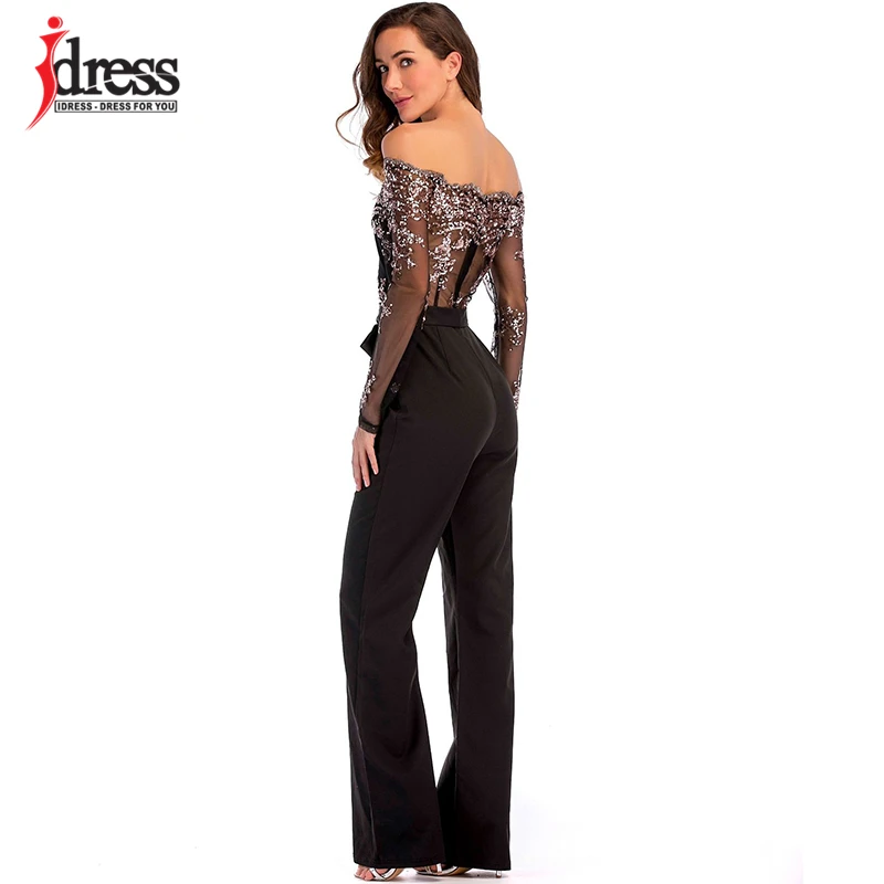 Новинка 2018 летний женский облегающий черный комбинезон IDress с вышивкой и