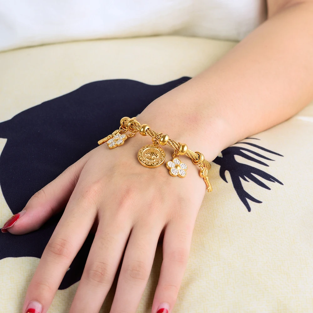 Мода золотой цвет Дерево жизни ключ цветок нержавеющая сталь провода Шарм