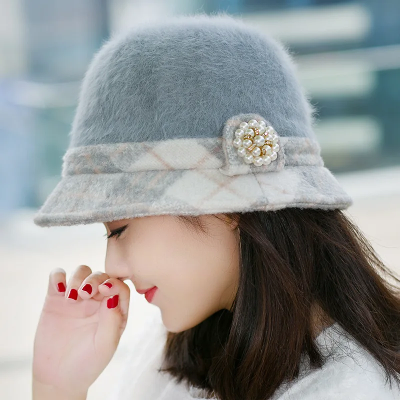 Элегантные вечерние Для женщин мех кролика фетровая шляпа зима Fedoras Cloche Боулер