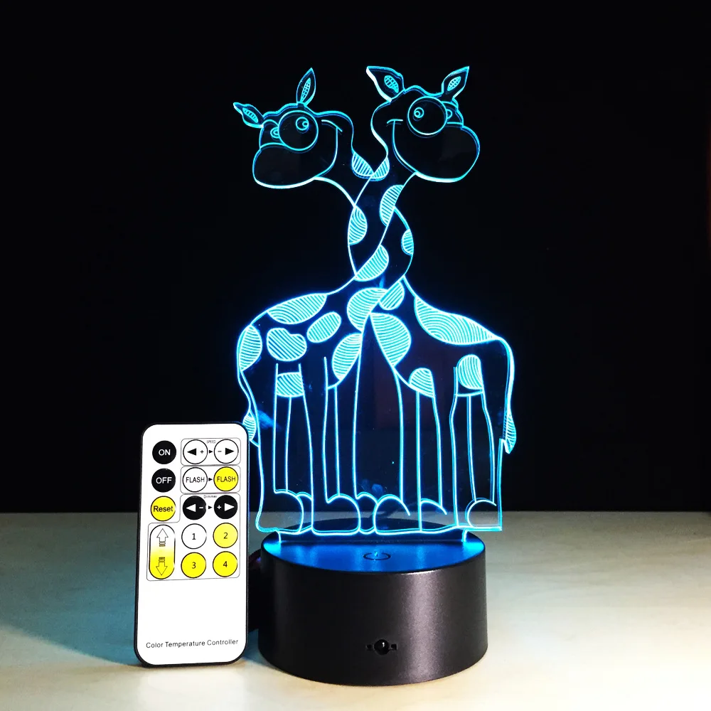 Новинка светодиодная 3D лампа Жираф сенсорный RGB 7 цветов ночсветильник украшение