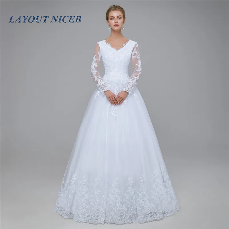 Long Sleeves Vestidos De Noiva Tulle Wedding Dress 2019 A-Line Bride Custom Robe Mariee | Свадьбы и торжества