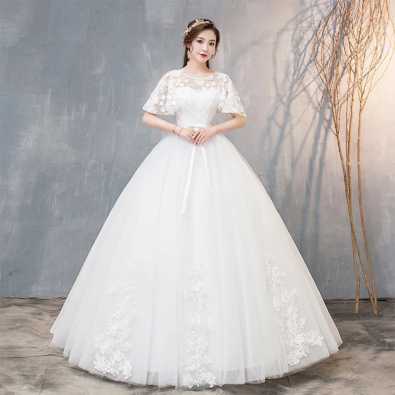 Alilove 2019 New Style Manufacturer Direct White Wedding Dress Elbow-Sleeve Bride Temperament | Свадьбы и торжества