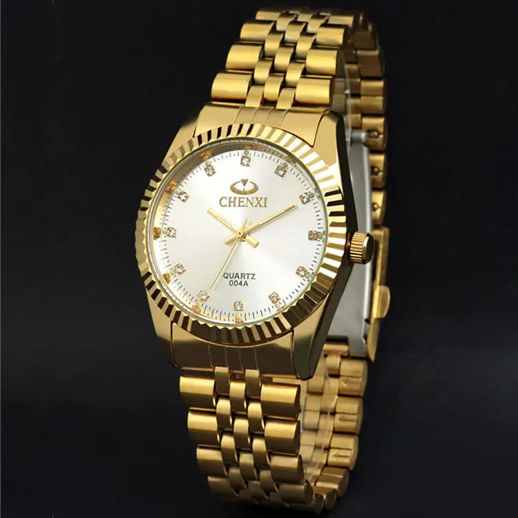 Golden White Dial Мужские часы от ведущего бренда Chenxi, роскошные мужские золотые часы, мужские Аналоговые кварцевые наручные часы из нержавеющей стали, мужские часы - Цвет: Golden White Dial