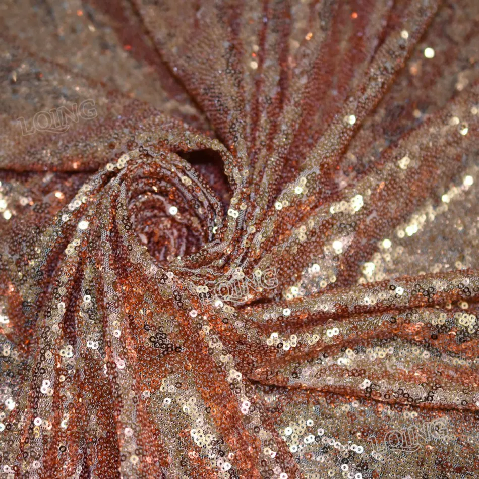 4 ярда блестящая Вышивка блесток ткань материал розовое золото для одежды