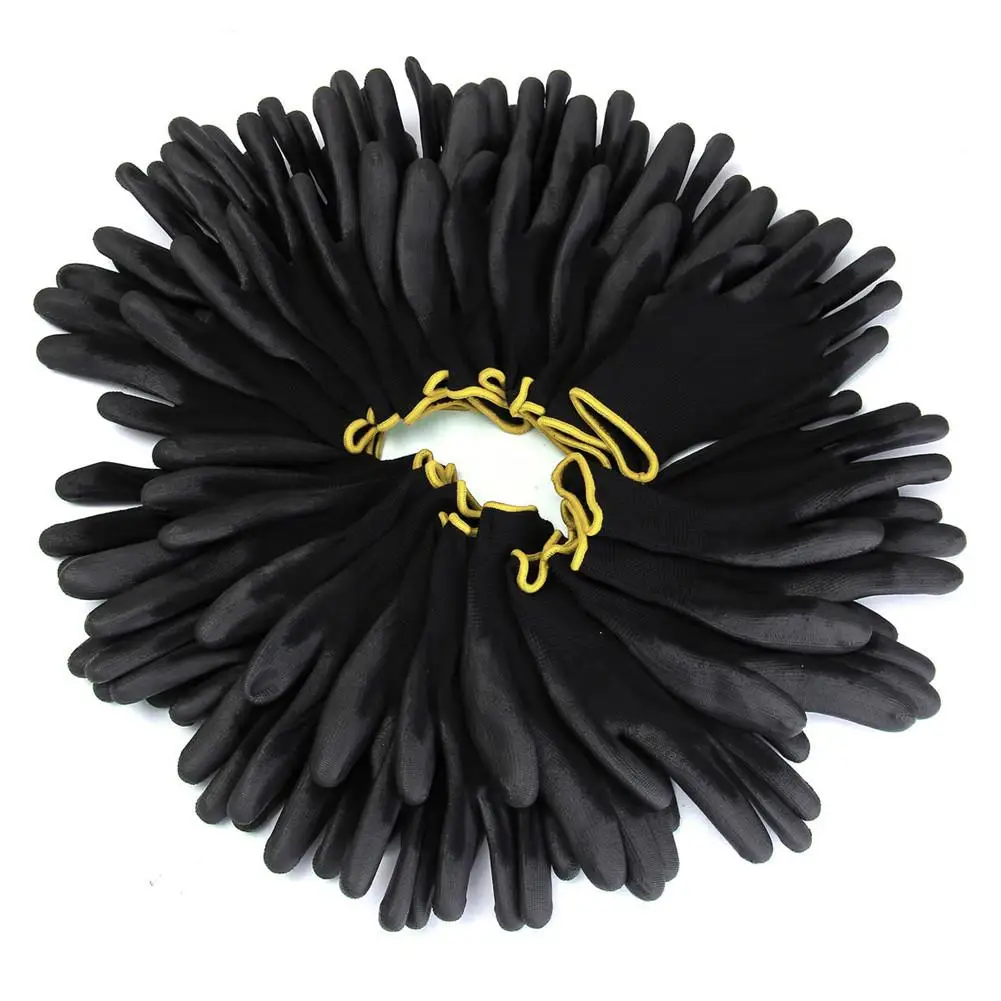 Рабочие перчатки с полиуретановым покрытием черные зеленые нейлоновые вязаные