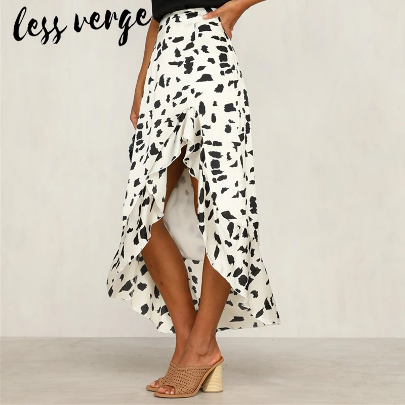 Lessverge/черная длинная юбка в горошек с оборками повседневная высокой талией