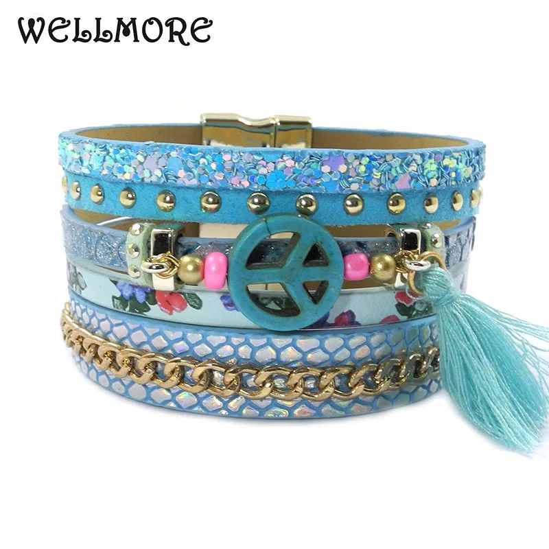 WELLMORE кожаные браслеты с кисточками богемные и для женщин ювелирные изделия оптом