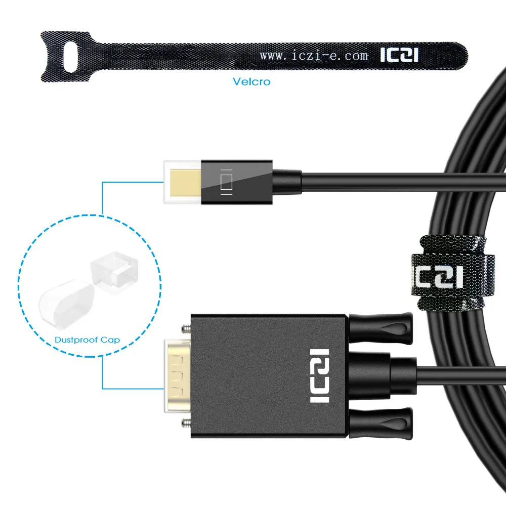 ICZI Thunderbolt Mini DP to VGA кабель 1m 1 8 m штекер для MacBook Surface Pro/3 Chromebook пикселей и т. Д.|vga male
