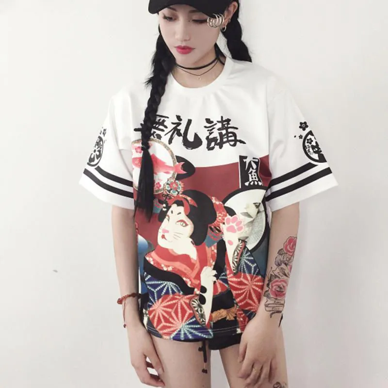 Футболка женская с коротким рукавом повседневный Свободный Топ в японском стиле