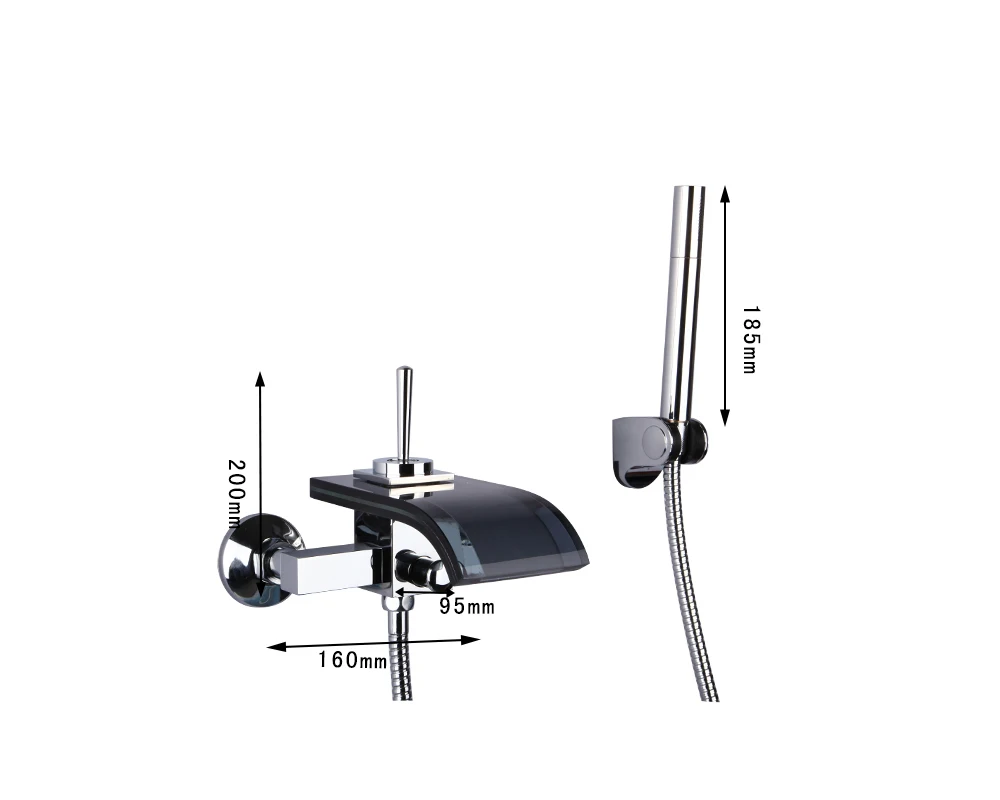 8206B Construction &amp Real Estate Chrome Black Glass Spout Waterfall Bathroom Bath Shower Faucets | Обустройство дома
