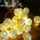 Гирлянда с 20 светодиодными ротанговыми шариками, хлопковая лампа-лента на батарейках, праздничное рождественское освещение для внутреннего дворика, свадьбы