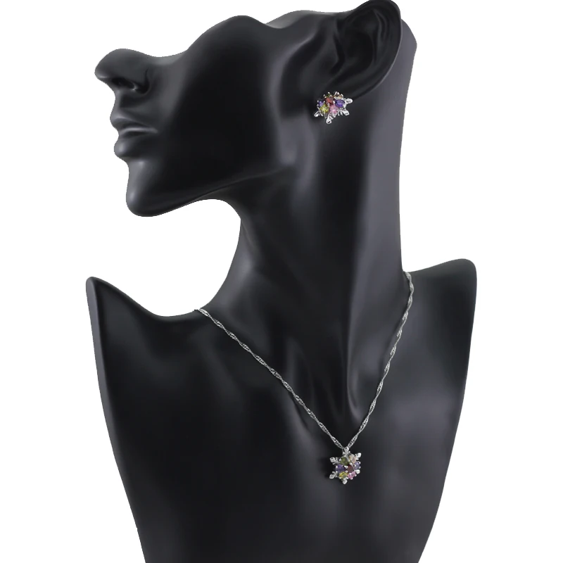 HAIMIS Multi Color Silver Jewelry Sets For Wome With Chain Pendant Earrings Wedding T012M | Украшения и аксессуары