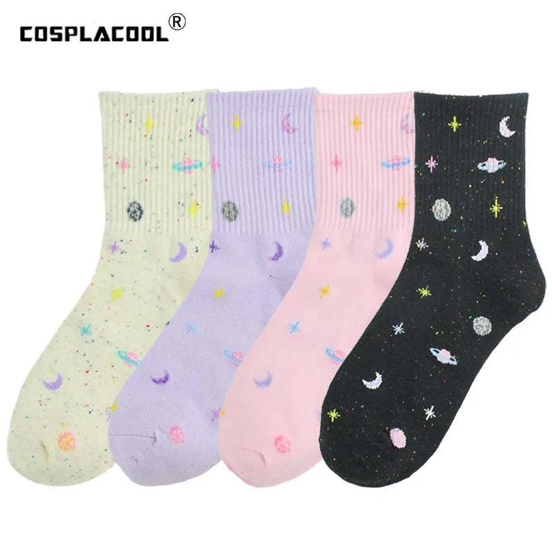 

[COSPLACOOL]Planet Point Yarn Moon Stars Funny Socks Japanese Harajuku Creative Socks Women Cute Novelty Chaussette Femme Sokken