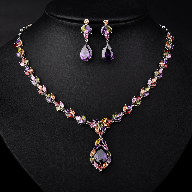 Свадебный комплект украшений YAN MEI колье и серьги с овальным камнем кубическим