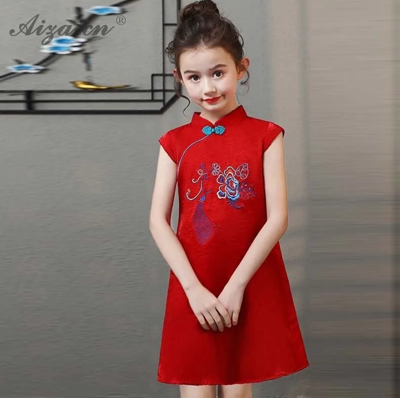 Принт Cheongsam современные красные платья для девочек Chinoise юбка принцессы Qi Pao китайское традиционное платье Qipao детская одежда
