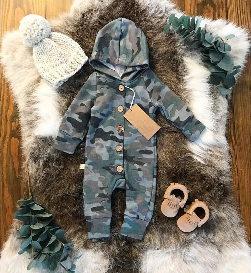 Baby Boy Girl Camouflage Romper One piece Long Sleeve Jumpsuit Hoodies Hoody Playsuit Outfit Clothes