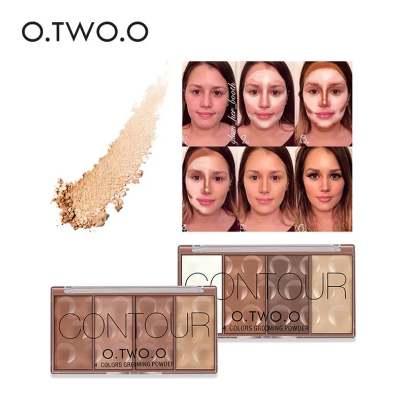 O.TWO.O 4 Colors Waterproof Grooming Powder Pressed Blush Powder Contour Bronzer Blusher Highlighter Shading Face Makeup