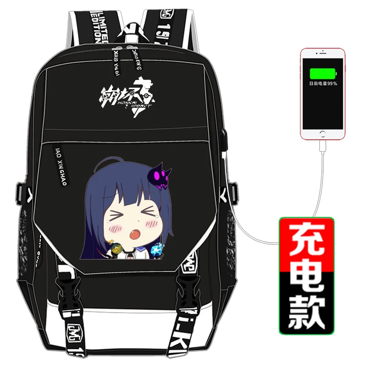 Honkai Impact 3 Печать Рюкзак киана каслана косплей женский рюкзак USB интерфейс ноутбук Рюкзак Холст Школьные сумки - Цвет: J