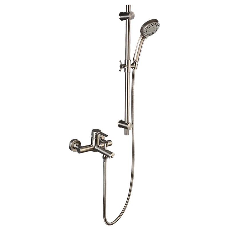 

Bathroom SUS304 Nickel Finished Shower Faucet Set 304 Stainless Steel Bathtub Mixer Tap with Lifting Sliding Bar Hand Shower