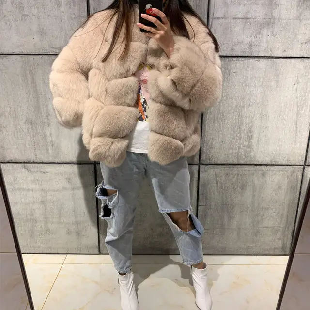 Женская куртка из натурального меха, Женская куртка из натурального меха, качественное пальто из лисьего меха - Цвет: As picture
