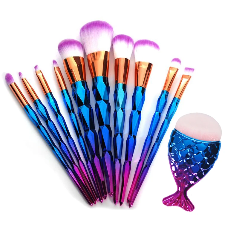 

10/11/12 шт. кистей для макияжа высокого качества из розового золота с изображением хвоста русалки образный фундамент Косметика Кисть для маки...