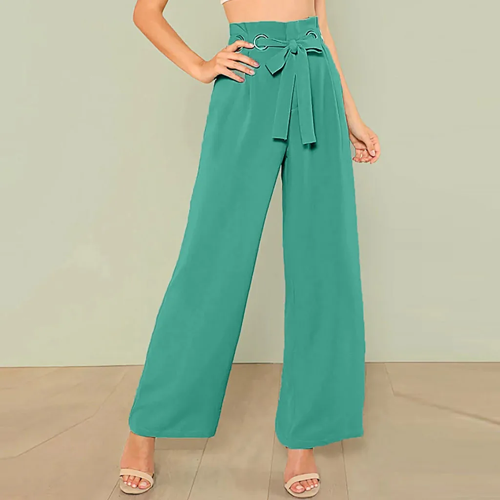 Женские шифоновые шаровары OL с высокой талией галстуком бабочкой однотонные