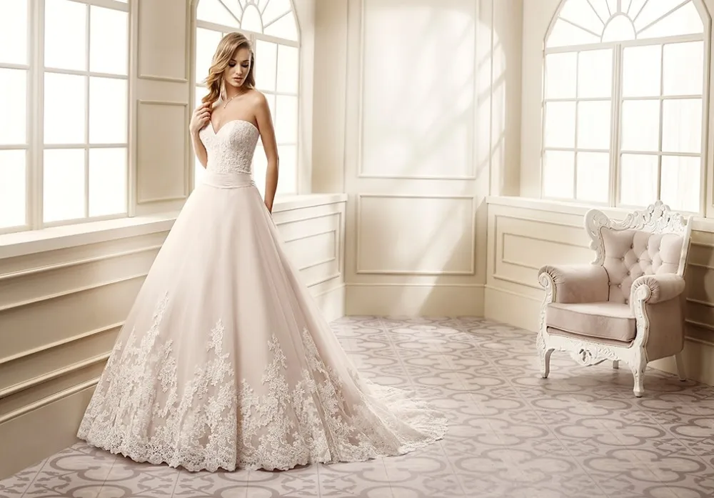 Акции Новый Элегантный Белый Кот Кружева Свадебное Платье Тюль Бальное платье