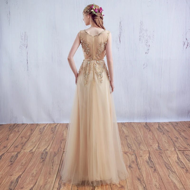 Женское вечернее платье SSYFashion роскошное банкетное с золотой вышивкой и бисером