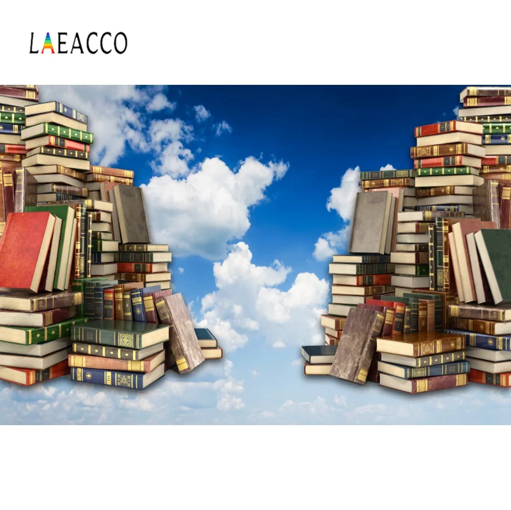 Laeacco учебная книга свернутая назад в школу выпускной детский портрет небо облако