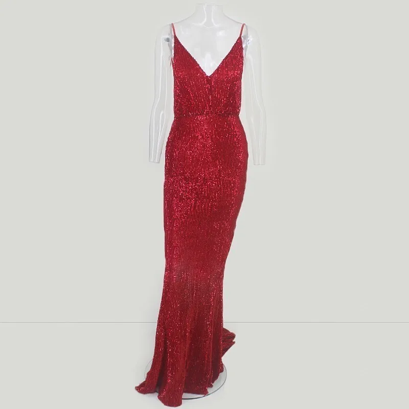 Red Slaygirl, Vestidos, сексуальное, с блестками, из кусков, бодикон, v-образный вырез, длинное платье, женские платья, модные, сексуальные, вечерние платья, vestido de festa - Цвет: Red