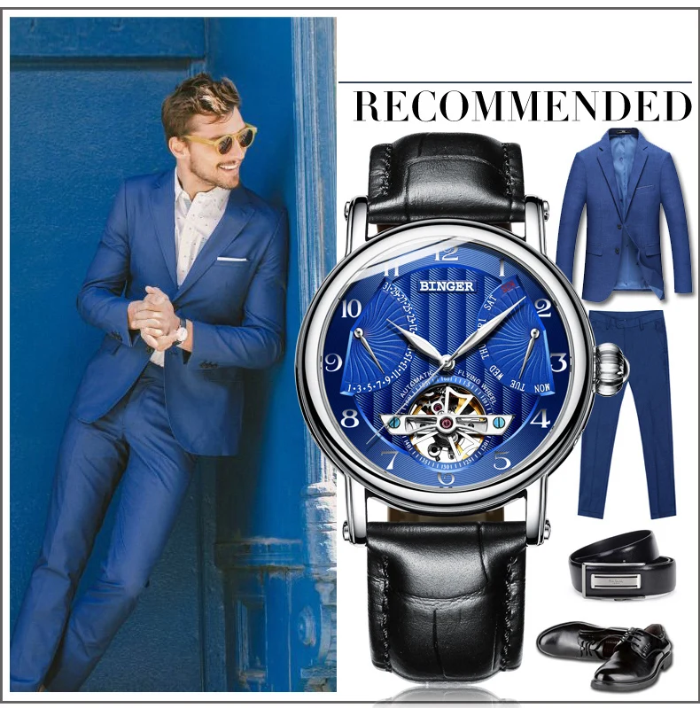Швейцарские BINGER Tourbillon автоматические часы для мужчин s Механические Многофункциональные часы Лидирующий бренд Роскошные сапфировые мужские часы Relogio