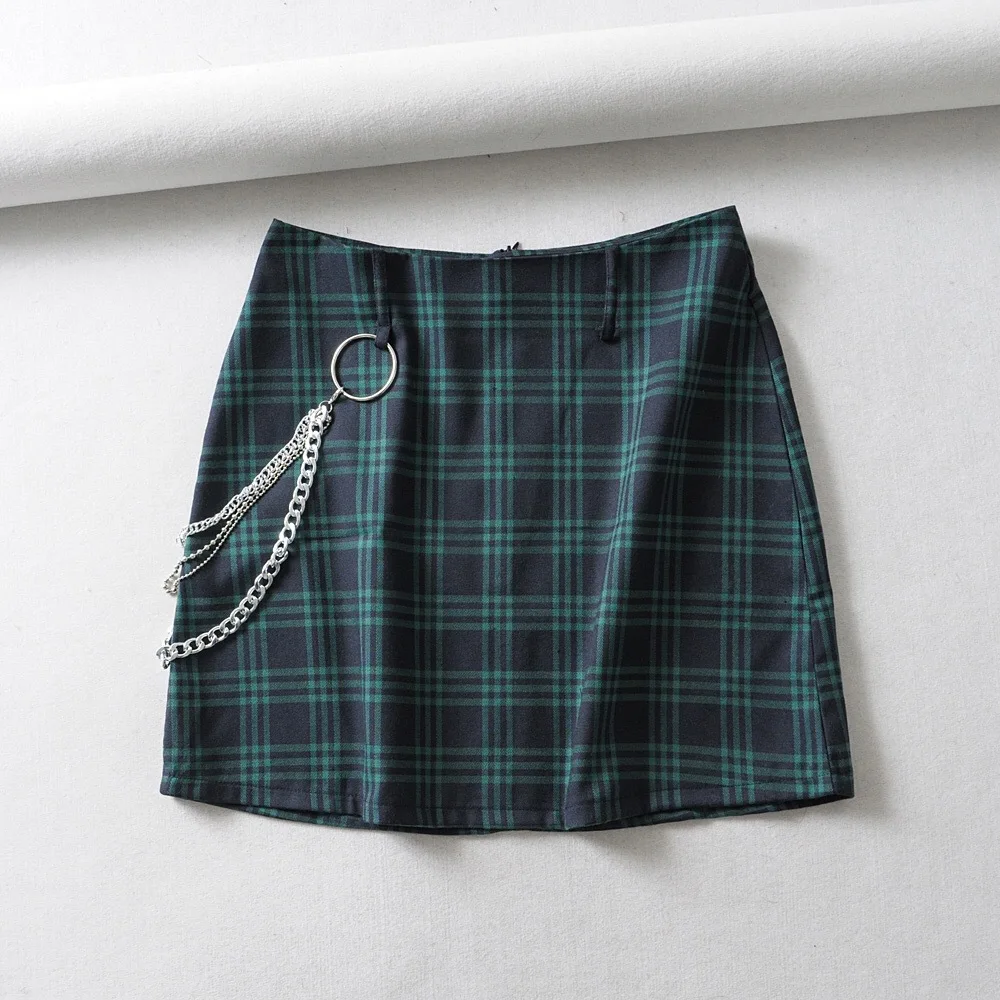 Юбка карандаш в стиле панк с завышенной талией облегающая клетчатая мини юбка